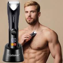 Hatteker 1pc USB Rechargeable Men's Electric Shaver, LCD Display Waterproof, Body & Intimate Area Hair Trimmer, Home Depilation Tool - Black - View 10