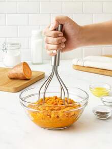 1 pieza Triturador de patatas de acero inoxidable, prensa de patatas, triturador de alimentos, adecuado para triturar patatas, patatas moradas, calabaza, taro, queso, aguacate, etc. Triturador y prensa de patatas, triturador de batata/calabaza/maíz que puede evitar que los ingredientes se apelmacen y se peguen a las manos, adecuado para otros ingredientes, fácil de desmontar y limpiar, adecuado para la cocina, la cocina - Multicolor - Ver 4