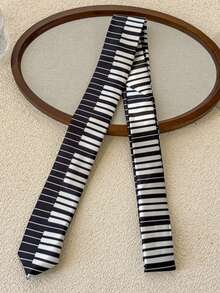 1pc Women's Fashion Exquisite Black & White Piano Key & Musical Score Necktie, Suitable For Casual, Street, Party Wear,Festival,Travel - Multicolor - View 7