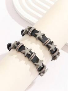 ATLVXJL 2pcs/Set Luminous Couples/Friendship Leather Bracelet With 4 Glowing Stars, Casual Accessory Suitable For Daily Wear And Holiday Gift - Multicolor - View 8