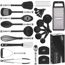 Kitchen Utensils Set 35 PCS Cooking Utensils Set Nonstick and Heat Resistant Nylon Stainless Steel Silicone Spatula Set - Kitchen Gadgets Home Essentials Kitchen Accessories Apartment Must Haves - Negro - Ver 1