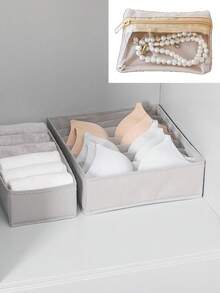 Grey Clothes Storage Box With Inner Lingerie Compartment - Grey - View 12
