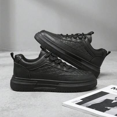 Tenis para hombre y zapatos para hombre casuales de moda urbana estilo coreano, sneakers de plataforma con suela gruesa de goma antideslizante y material EVA, calzado deportivo de PU resistente con cordones y texturizados geométricos, tenis cómodos transpirables y ligeros de gran calidad para uso diario, calzado masculino versátil y elegante.