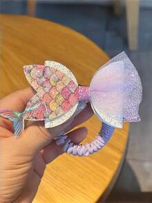 1个美人鱼公主发圈，闪亮鱼尾设计，可爱发绳，甜美丸子头固定器，适合日常使用 - 彩色 - 查看 8