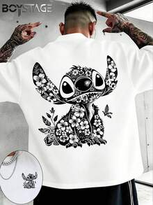 Disney 1PC Authorized Cartoon Short Sleeved T-Shirt, Cartoon Stitch Pattern Printed T-Shirt, Very Suitable For Family Travel And Vacation. This Is A New 2026 Short Sleeved T-Shirt, An Ideal Choice For Mother's Day, Suitable For Both Men And Women. Made Of High-Quality Pure Cotton, Comfortable And Breathable. Exquisite Design Is The Preferred Gift - 白色的- - 查看 1