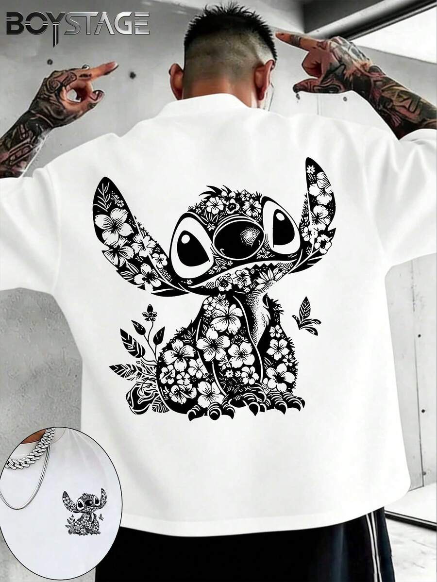 Disney 1PC Authorized Cartoon Short Sleeved T-Shirt, Cartoon Stitch Pattern Printed T-Shirt, Very Suitable For Family Travel And Vacation. This Is A New 2026 Short Sleeved T-Shirt, An Ideal Choice For Mother's Day, Suitable For Both Men And Women. Made Of High-Quality Pure Cotton, Comfortable And Breathable. Exquisite Design Is The Preferred Gift - 白色的- - 查看 1