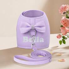 Bộ dây đeo và dây dắt chó bằng lưới họa tiết nơ kim cương sang trọng, được thiết kế riêng theo yêu cầu, kèm dây đeo ngực cá nhân hóa với lớp lót thoáng khí. - Nhiều màu - Xem 27