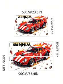 儿童房墙面装饰赛车贴纸 PVC 自粘汽车贴纸，适用于卧室衣柜门美化 - 彩色 - 查看 3