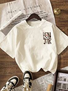 BONJOUR Leopard Print Graphic T-Shirt, Women Casual Round Neck Short Sleeve Summer Vacation Beach Outfit - Apricot - View 2