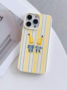 1pc Leather Texture Shockproof Full Coverage TPU Soft Case, UV Printed Striped Pattern With Banana Hand-In-Hand Design, Fashionable Phone Case Compatible With IPhone 7/8/7 Plus/8 Plus/X/XS/XR/XS Max/11/11 Pro/11 Pro Max/12/12 Pro/12 Pro Max/12 Mini/13/13 Pro/13 Pro Max/13 Mini/14/14 Pro/14 Pro Max/14 Plus/15/15 Pro/15 Pro Max/15 Plus/16/16 Pro/16 Pro Max/16 Plus/17/17 Pro/17 Pro Max/Air - Multicolor - View 1