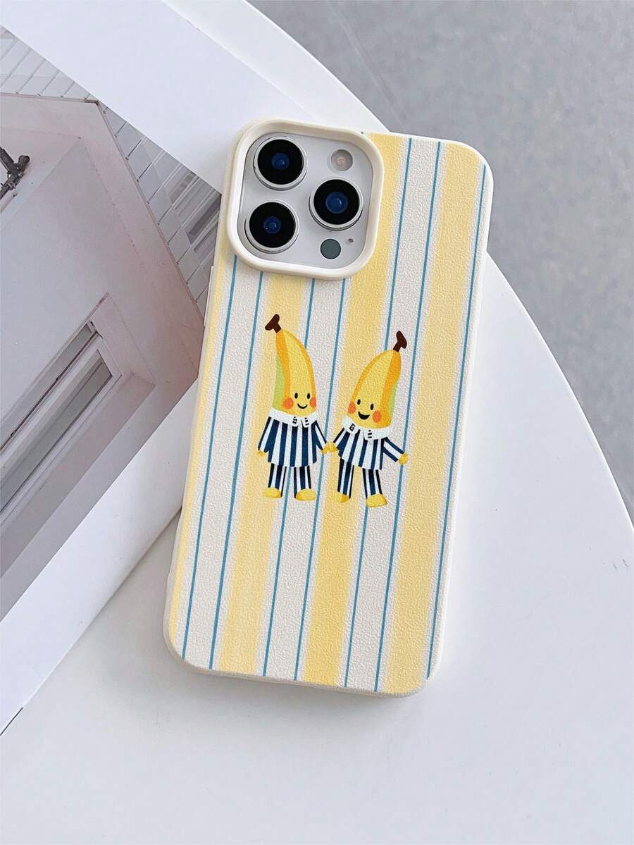 1pc Leather Texture Shockproof Full Coverage TPU Soft Case, UV Printed Striped Pattern With Banana Hand-In-Hand Design, Fashionable Phone Case Compatible With IPhone 7/8/7 Plus/8 Plus/X/XS/XR/XS Max/11/11 Pro/11 Pro Max/12/12 Pro/12 Pro Max/12 Mini/13/13 Pro/13 Pro Max/13 Mini/14/14 Pro/14 Pro Max/14 Plus/15/15 Pro/15 Pro Max/15 Plus/16/16 Pro/16 Pro Max/16 Plus/17/17 Pro/17 Pro Max/Air - Multicolor - View 1