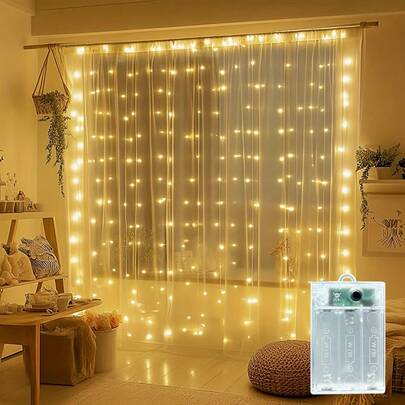 300 LED 118.11x118.11 Inch Battery Powered Curtain Lights, Fairy String Lights For Bedroom Party, Window Curtain Lights With 8 Modes, Suitable For Wedding Birthday Christmas Party