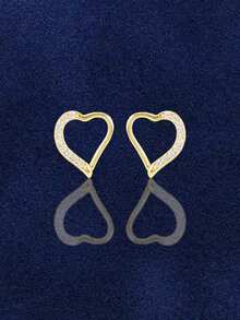 1 pièce Boucles d'oreilles clous en forme de cœur en argent sterling 925, convient aux femmes comme boucles d'oreilles minimalistes - célibataire - Voir 4