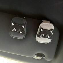 1pc Cute Cat Shaped Magnetic Sunshade Clip, Multi-Functional Card Holder, Durable Faux Leather Car Interior Decor, Interesting Design, Sturdy And Durable - Car Glasses Clip - View 8