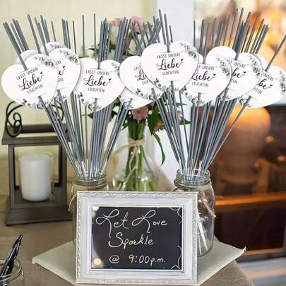 50 قطعة في العبوة من علامات الشرارة بشكل قلب - دعنا نضيء حبنا، مثالية لديكورات حفلات الزفاف، ديكورات لحفل عروس، عروس، زفاف، حفل عروس، وجميع الاحتفالات العطلات (الألعاب النارية غير مشمولة)