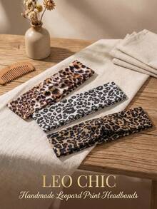 3 Pcs Leopard Animal Print Stretchy Headbands For Women Girls, Twisted Cross Knot Fashion Headwraps, Soft Turban Hair Bands Multipack For Yoga Sport Running Spa Makeup Summer - Multicolor - View 3