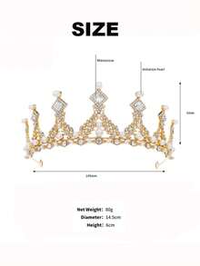 1PC Vintage Tone Pearl And Rhinestone Tiara Baroque Crown Elegant Bridal Hair Accessory 14.5cm Diameter - Multicolor - View 8