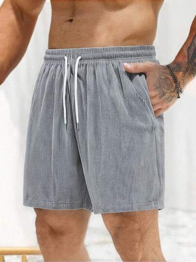 Quần short nam ống đứng bằng vải nhung kẻ màu trơn, kiểu dáng rộng rãi, nhẹ nhàng, thích hợp cho mùa hè, thời trang và đa năng.