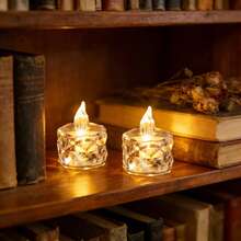 12/24Pcs Crystal Flickering Flameless LED Tea Lights, Battery Operated Votive Wax Candles, Realistic Flame Decor For Wedding Table Centerpiece Christmas Valentine Birthday Party Home Holiday Gift - Diamond-shaped Candles - View 4