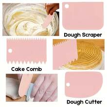 3pcs/1set Cake Scraper Smoother Set, Cake Icing Smoother Tool For Cake Decoration, Plastic Dough Scraper, Flexible Bowl Scraper For Baking, Multifunctional Kitchen Tools - Multicolor - View 7