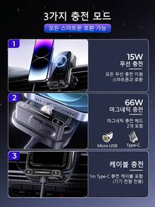 REMAX One-Touch Fully Automatic Car Charger, 15W Wireless Charging & 66W Magnetic Charging & Cable Charging, Auto Open & Clamp, One-Touch 90° Rotation, Built-In Battery 200mAh Rechargeable Battery, IPhone Charger, Type-C Charger, Car Accessories, Car Essential, Car Stuff - Holder - View 3