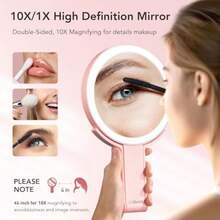 Travel Makeup Mirror with Lights Rechargeable Double-Sided 10X/1X Magnifying Mirror Portable Lighted Beauty Mirror 3 Color Lighting Dimmable Touch Screen Tabletop Handhold Hanging Pink - Estrella - Ver 4