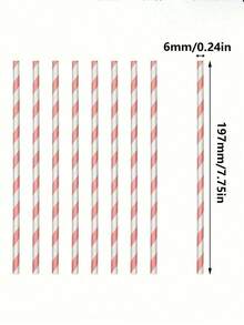 25/50/100pcs Pink Striped Paper Straws, Suitable For Party, Bar, Wedding Decoration, Great For Birthday Party, Mother's Day, Wedding And Anniversary Celebration. Coaster, Water Bottle, Candy Stick - View 3