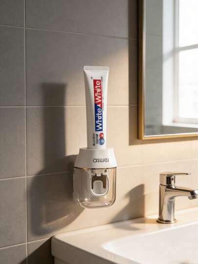 1pc Wall-Mounted Toothpaste Dispenser And Toothbrush Holder Set For Home Use, Designed For Children, Featuring A Cute Manual Suction Design