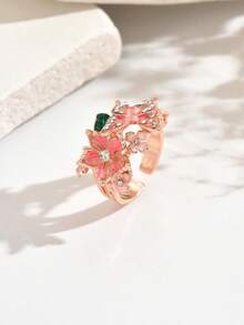 1pc Elegant Butterfly Flower Shaped Open Ring, Quality Jewelry, Suitable For Women, Wedding Party Gift, Valentine's Day Gift - Multicolor - View 5