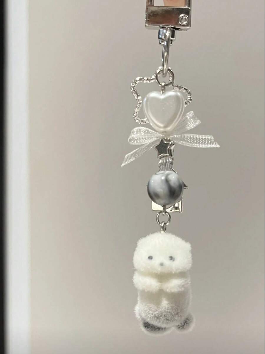 1个男女通用植绒系列钥匙扣，可爱卡通海獭，五角星串珠，小房子吊坠配饰，包包挂饰，卡哇伊度假必备包包配饰，教师礼物 - 彩色 - 查看 1