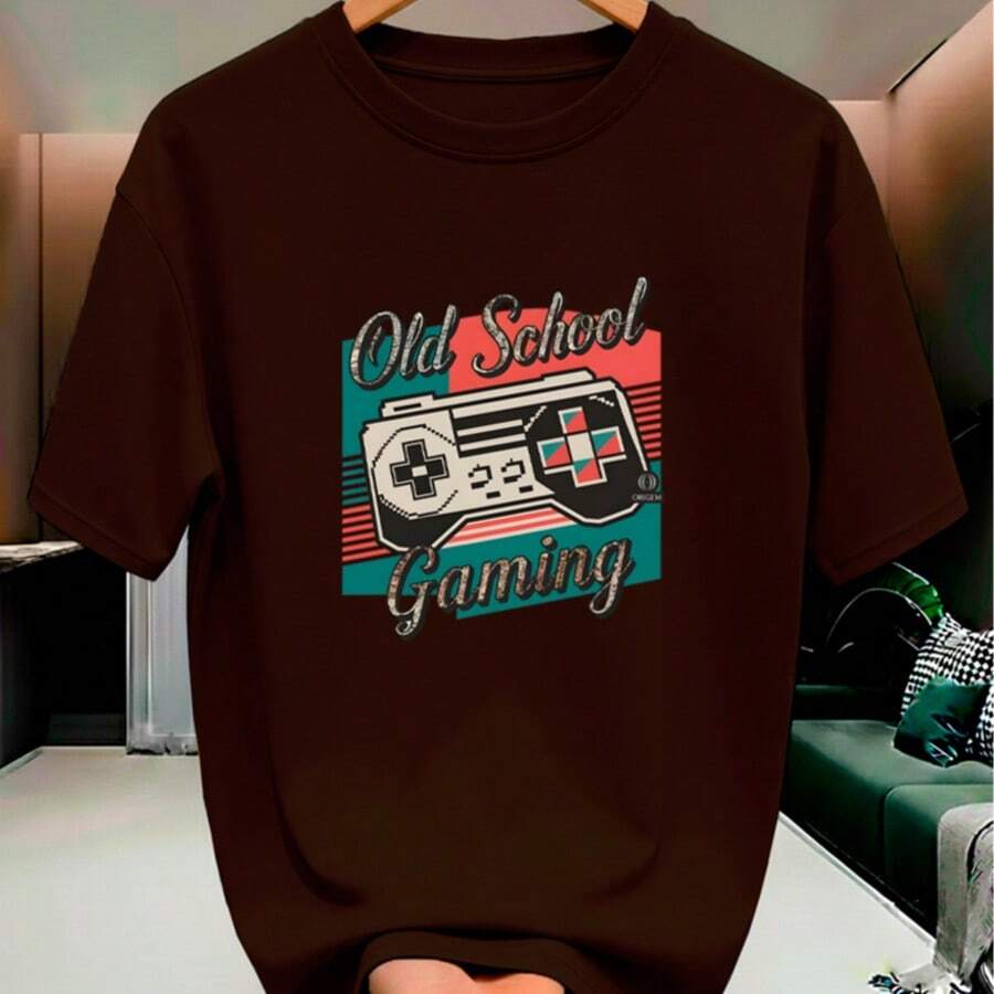 Camiseta Origem OLD SCHOOL GAMING 100% Algodão Unissex Marca Original Coleção Vintage-Retrô Games - Marrom - Visão 1