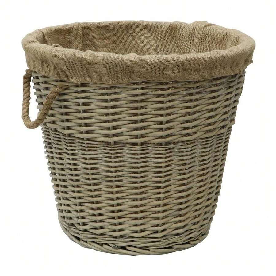 JVL Willow Log Basket With Liner And Rope Handles - Antique Wash - Multicolor - View 1