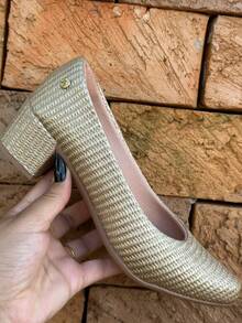 Women's Medium Block Heel Pump With Pointed Toe, Comfortable, Dressy, Casual, And Modern. - Gold - View 4