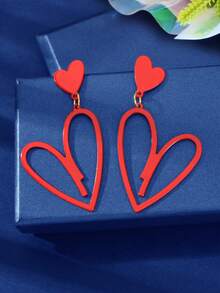 1 Pair Fashion Red Hollow Heart Dangle Earrings Women Party Daily Dating Jewelry - Red - View 3