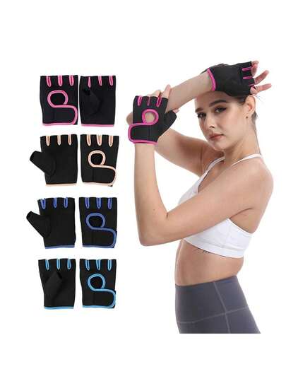 1 Pair Unisex Half Finger Fitness Gloves, Anti-Slip Breathable Cycling Gloves, Weightlifting Shock-Absorbing Sports Gloves With Mesh Fabric And Silicone Padding