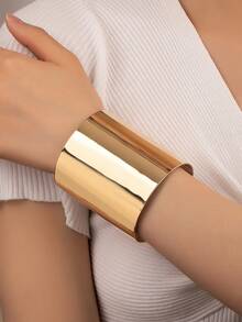 1pc Shiny Open Cuff Bracelet With Hammered Texture Hollow Design - Open Bracelet - View 15