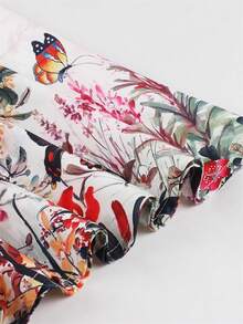 Elegant Butterfly & Floral Print Puff Sleeve Round Neck Knee-Length Casual Dress, Suitable For Party, Beach, Travel, Summer Black Spring Fall - Black - View 4