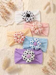 5 Peças Conjunto de Faixas de Cabeça com Laço Grande de Nylon na Cor de Doce Fofo para Recém-Nascidos, Adequado para Uso Diário em Todas as Estações - Multicolorido - Visão 3