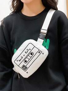 1个复古磁带印花斜挎胸包，手绘复古磁带图案，防水户外运动单肩包，休闲腰包，男女通用肩包，配有可调节肩带和拉链，适合存放手机、钱包、钥匙，适用于跑步、旅行、健身、节日、日常休闲使用，是旅行必备，也是复古风格爱好者、艺术爱好者、怀旧装饰的理想之选，更是生日、婚礼、活动、情人节、复活节的理想礼物。 - 彩色 - 查看 3