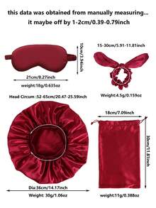 4pcs Hair Care Tool Set 1pc Satin Night Hat Bonnet Elastic Band Wide Brimmed Sleeping Caps 1 Pc Bow Cute Hair Tie /Scrunchies 1 PC Satin Eye Mask 1 PC Satin Bag Sleep Essentials Travel Set Solid Black Pink Burgundy Purple Gold - A - View 2