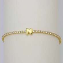 1条18K镀金手链，经典白色锆石A-Z字母链手链，女士礼物 - 金色 - 查看 15