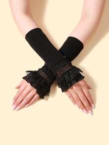 1 双女士洛丽塔风格蕾丝边袖套，夏季防晒遮疤塑形臂套，白色蕾丝边长款针织袖套，甜美洛丽塔时尚配饰 - A - 查看 7