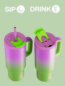 Cốc 40 Oz Có Quai Và Ống Hút, Cốc Cách Nhiệt Chống Rò Rỉ 100% Có Nắp Và Ống Hút, Cốc Du Lịch Bằng Thép Không Gỉ, Giữ Lạnh Trong 34 Giờ, Thân Thiện Với Giá Để Cốc Trên Xe Hơi - Nhiều màu - Xem 6