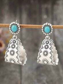 女士复古几何花卉图案波西米亚合金耳环 - 彩色 - 查看 4