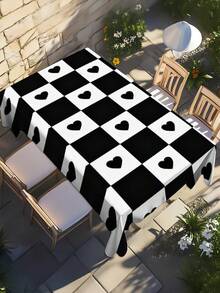 1 Peça Toalha de Mesa com Estampa de Coração, À Prova d'Água e à Prova de Óleo, Fácil de Limpar, Toalha de Mesa com Estampa Xadrez Preto e Branco, Adequada para Piquenique, Camping, Casamento, Festa de Aniversário, Casa, Cozinha, Jantar, Uso Interno/Externo - A - Visão 14