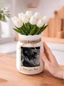 Customized White Ceramic Vase, Can Add Personalized Photos As Gifts For Family And Friends. Suitable For Mother's Day, Birthday Or Housewarming. Also Suitable For Living Room And Bedroom Placement. - Multicolor - View 5