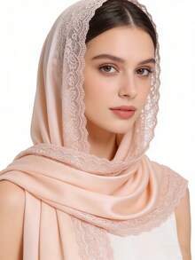 1pc Pearl Chiffon Lace Trim Women's Headscarf, New Summer Travel Shawl Scarf - Multicolor - View 4