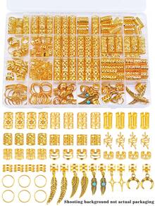 250个绿松石吊坠翅膀形发圈 - 优雅合金发饰，天使翅膀设计，波西米亚风可调节发饰，适合女孩脏辫和编发 - 金色 - 查看 1