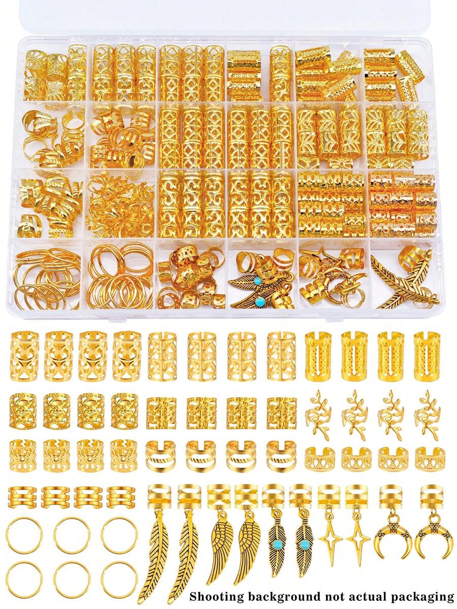 250个绿松石吊坠翅膀形发圈 - 优雅合金发饰，天使翅膀设计，波西米亚风可调节发饰，适合女孩脏辫和编发 - 金色 - 查看 1