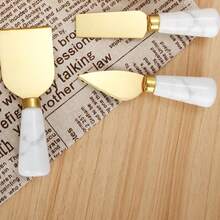 Golden Stainless Steel Cheese Knife And Fork Minimalist Ins Style Butter Knife Pizza Marble Patterned Handle Baking Tool Set - Gold - View 5